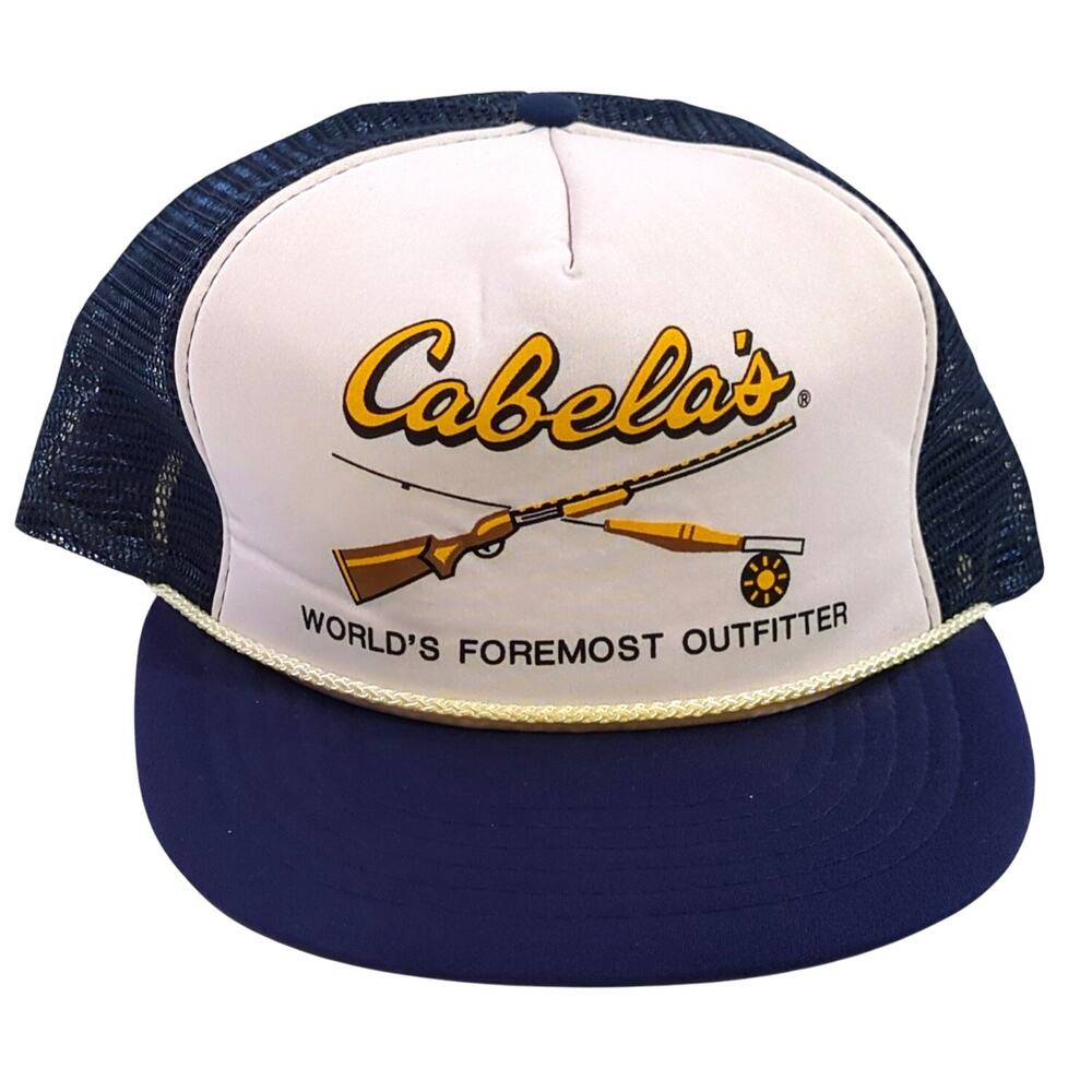 Vintage Cabela's Blue Foam Trucker Hat Cord World's Foremost Outfitter Used Good
